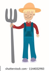 farmer with pitchfork, flat style, vector illustration