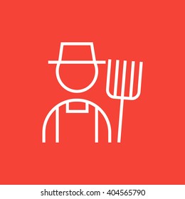 Farmer with pitchfork line icon.