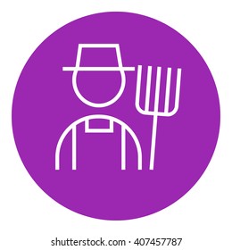 Farmer with pitchfork line icon.