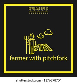 farmer with pitchfork sketch vector icon