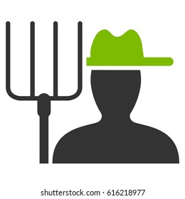 Farmer With Pitchfork vector icon. Flat bicolor eco green and gray symbol. Pictogram is isolated on a white background. Designed for web and software interfaces.