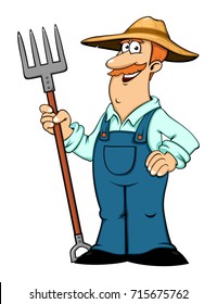 Farmer with pitchfork. Vector illustration