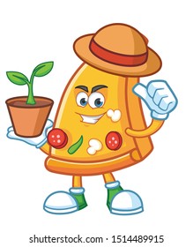 farmer pizza slice mascot character vector