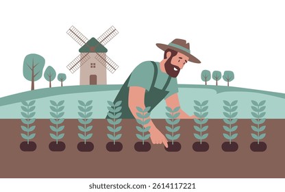Farmer Planting Crops by Hand