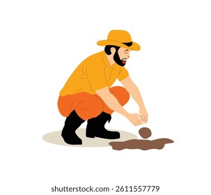 Farmer Planting Seeds in the Soil – Flat Design Illustration