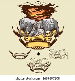 Farmer plowing rice fields with buffalo. Traditional rice field plow. Plowing Field Illustration.