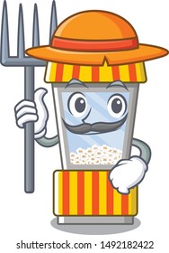 Farmer popcorn vending machine cartoon isolated mascot