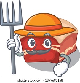 Farmer pork belly mascot design working with a hat. Vector illustration