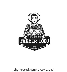 Farmer Portrait, Organic Products Logo. Agriculture, Farming Vector.