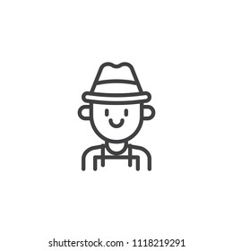 Farmer portrait outline icon. linear style sign for mobile concept and web design. Happy farmer in hat simple line vector icon. Symbol, logo illustration. Pixel perfect vector graphics