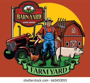 farmer pose with his tractor and farm yard