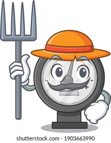 Farmer pressure gauge mascot design working with a hat