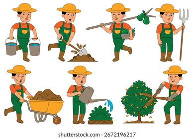 Farmer profession character working ain agriculture.