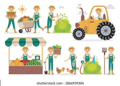 Farmer Profession Characters Set with Vector Illustration.