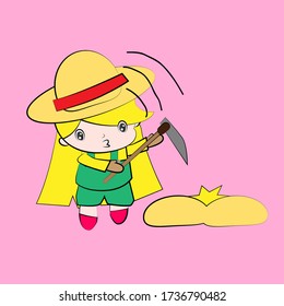 Farmer profession vector illustration of cute chibi character isolated for kids learn jobs. Background, t-shirt, card and sticker profession