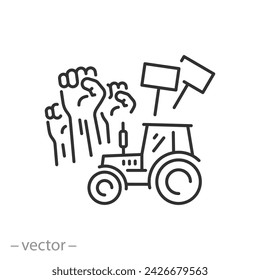 farmer protest icon, farmers against exploitation, thin line symbol, vector illustration eps 10