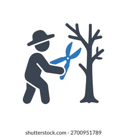 Icono De Árbol De Poda De Agricultor Aislado Sobre Fondo Blanco