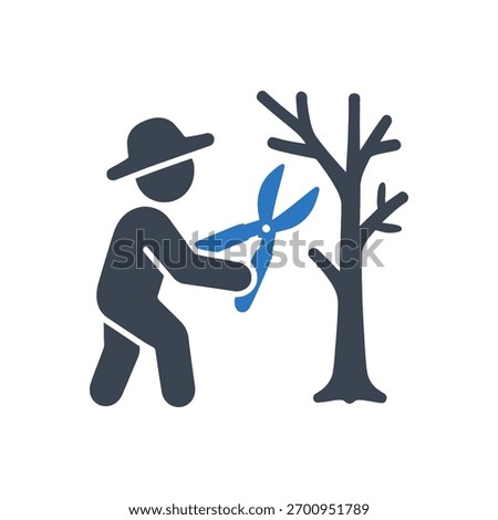 Farmer Pruning Tree Icon Isolated On White Background