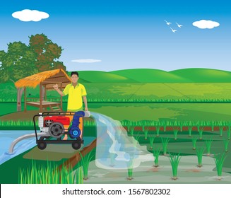 farmer Pump water into paddy field