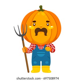 Farmer Pumpkin Cartoon Character Vector Isolated Stock Vector (Royalty ...