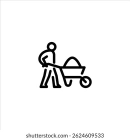 farmer pushing wheelbarrow outline icon. farm activity line art illustration.