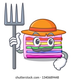Farmer rainbow cake on plastic cartoon plate