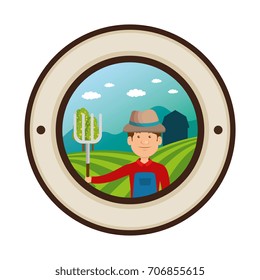 farmer with rake seal stamp