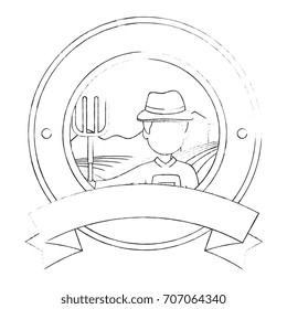 farmer with rake seal stamp