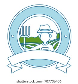 farmer with rake seal stamp