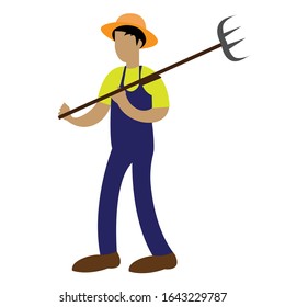 farmer with rake simple illustration vector clip art