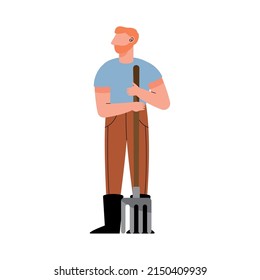 farmer with rake tool character