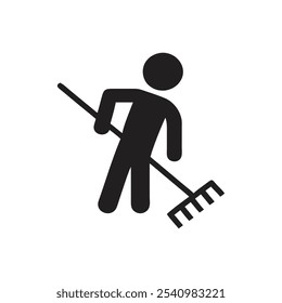 Farmer with rake vector icon on white background