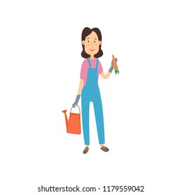 Farmer is ready to plant carrots. Flat design farmers set illustration vector.