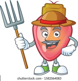 Farmer red christmas bulb cartoon character with hat and tools