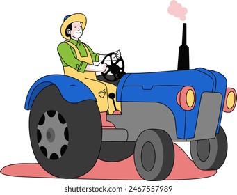 farmer riding farming tractor illustration