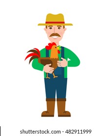 farmer with rooster