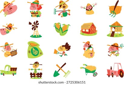Farmer And Rural Life Illustrations Vector Illustration. Illustration symbol design template for web mobile UI element.