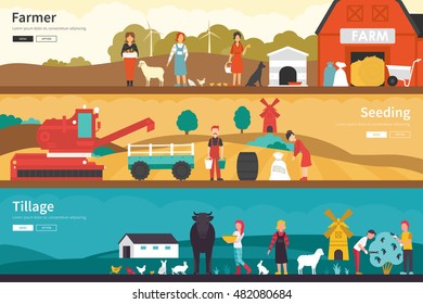 Farmer Seeding Tillage flat interior outdoor concept web