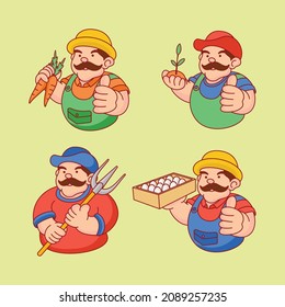 Farmer set cartoon icon illustration