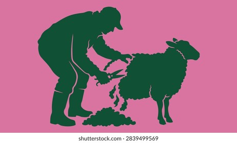 Farmer Shearing Sheep Silhouette Vector Illustration Man Cutting Wool Agriculture Farming Livestock Animal Icon