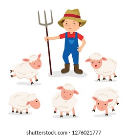 Farmer and sheep vector