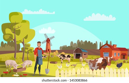 Poultry Farming with Farmer, Cage, Chicken and Egg Farm on Green Field  Background View in Hand Drawn Cute Cartoon Template Illustration 14326439  Vector Art at Vecteezy