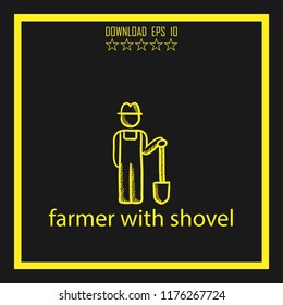 farmer with shovel sketch vector icon