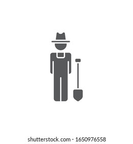 Farmer with shovel vector icon symbol isolated on white background