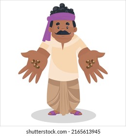 Farmer is showing seeds in hands. Vector graphic illustration. Individually on a white background. 