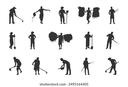 Farmer silhouettes, Agriculture farmer silhouette, Farming silhouette.