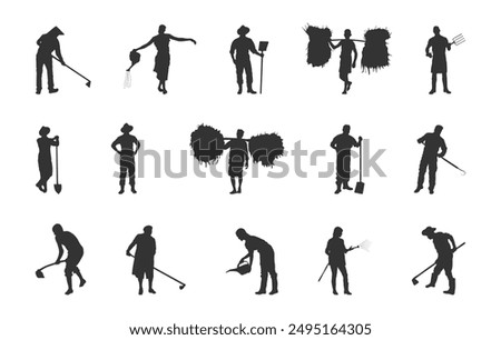 Farmer silhouettes, Agriculture farmer silhouette, Farming silhouette.