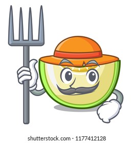 Farmer slice of melon isolated on cartoon