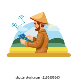 Farmer with smartphone technology illustration vector
