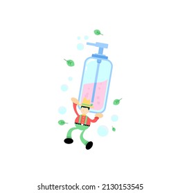 farmer and soap sanitizer hygene cartoon flat design illustration